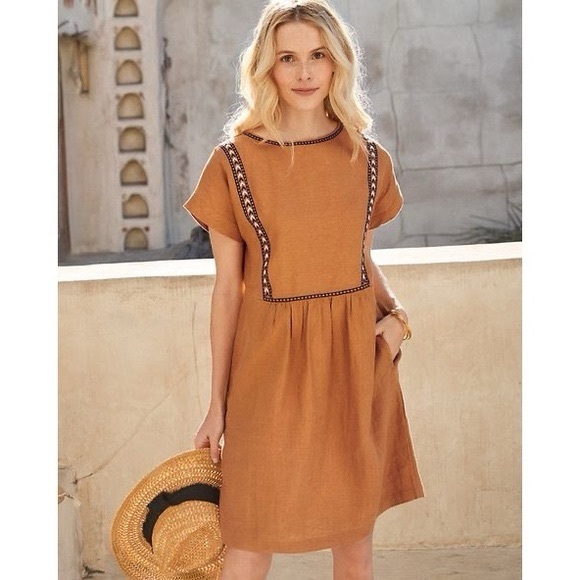 Garnet Hill Embroidered Popover Linen Dress - Picture 1 of 7